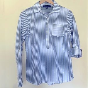 Tommy Hilfiger Blue White Stripe Long Sleeve Pullover 100% Cotton Shirt Size S